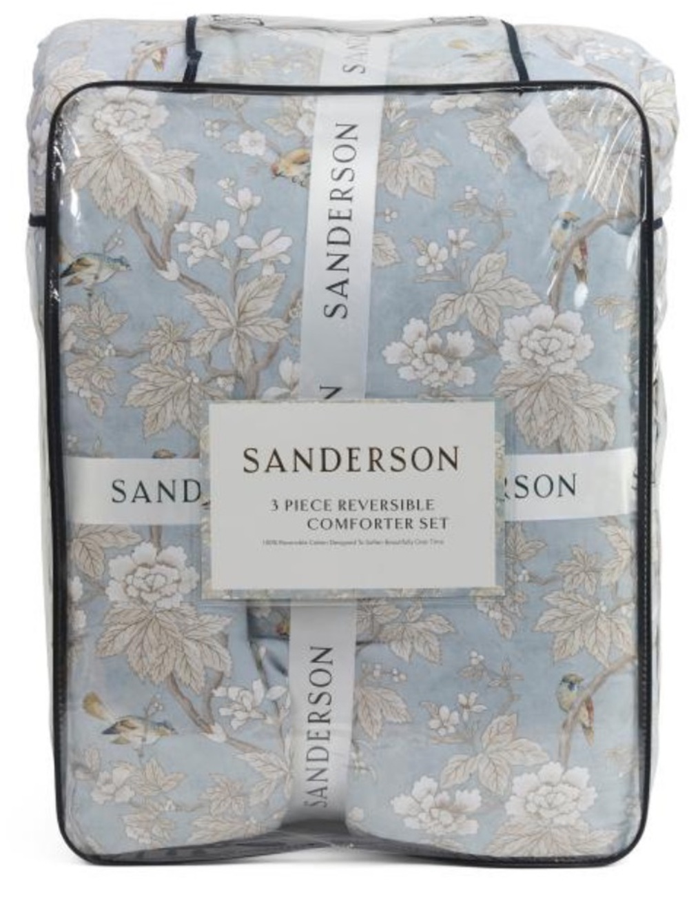 Sanderson Blue Floral Reversible 3-Piece Comforter Set